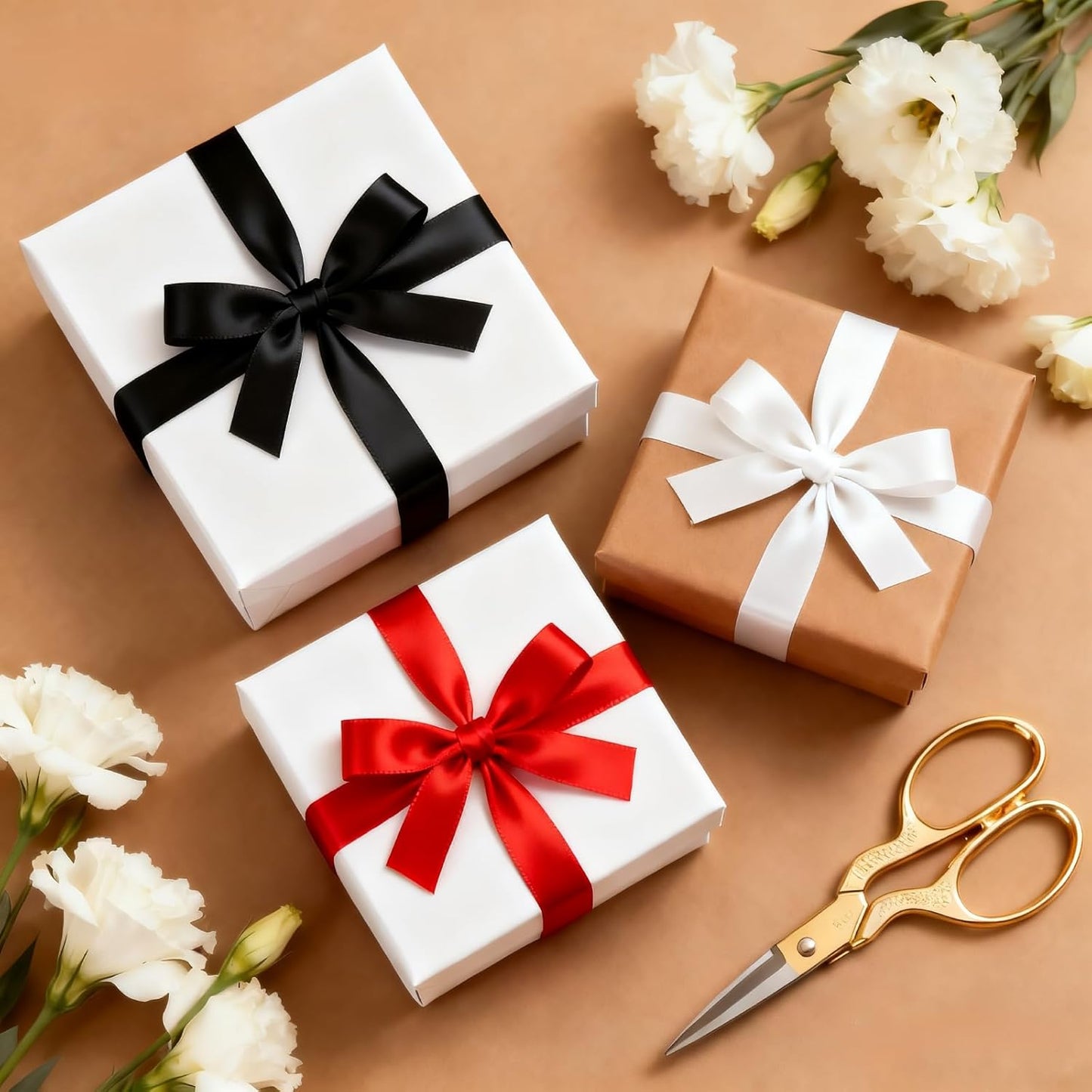 5/8 Inch 100 Yards White Ribbon, Fabric White Stain Ribbon for Gift Wrapping, Wedding and Birthday Party Decoration, Valentine's Day, Craft, Flower Bouquet, Sewing