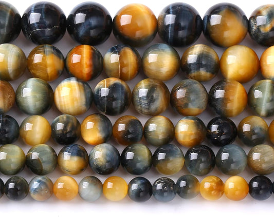 32Pcs 12mm AAAAA Tiger Eye Beads for Jewelry Making Natural Stone Beads Semi Precious Round Smooth Gemstones Energy Healing Dream Blue Tiger Eye Stone
