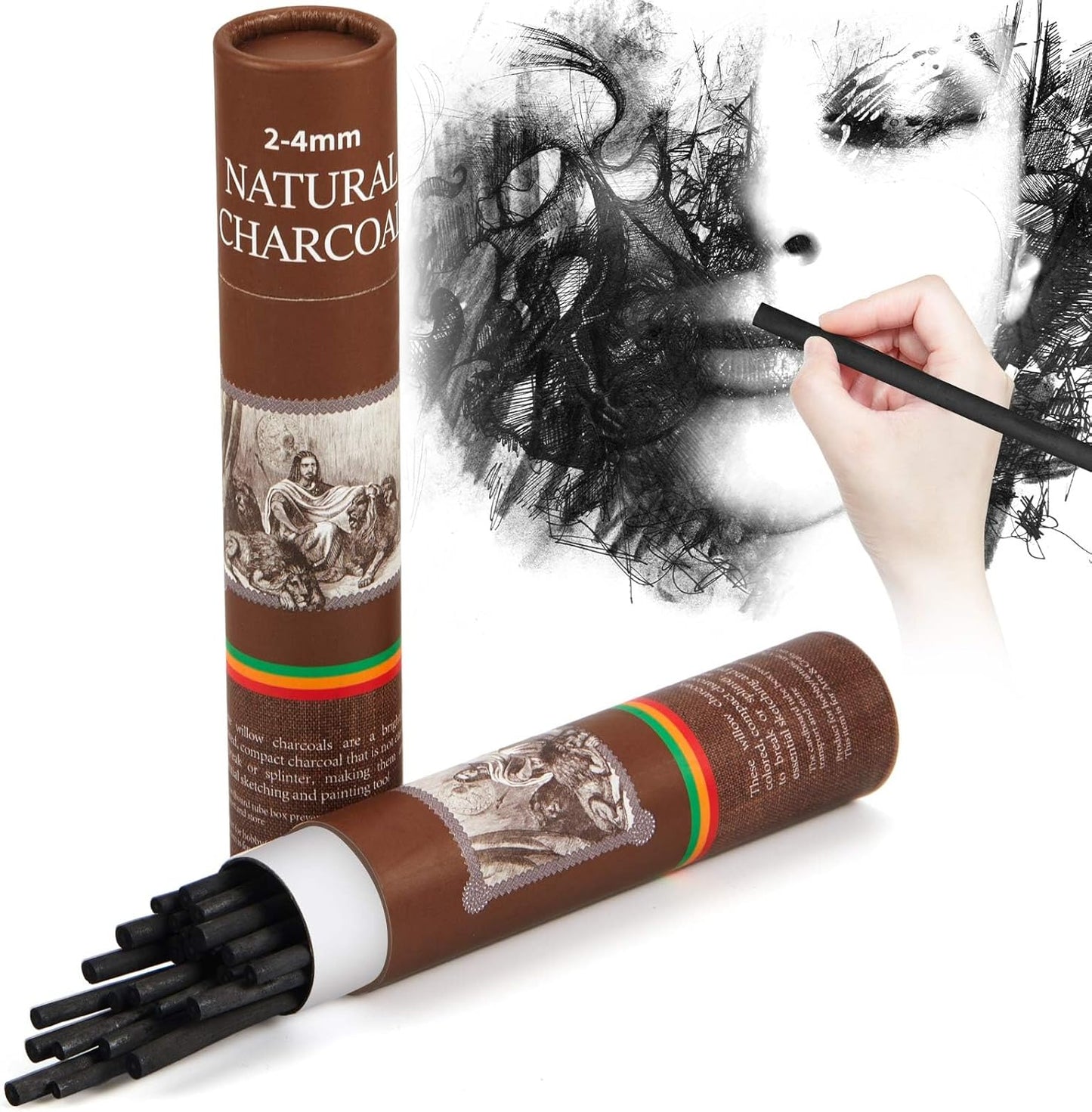 Gueevin 25 Pcs Willow Charcoal Sticks, Willow Charcoal, Artists, Beginners, Students, Perfect for Sketching, Drawing, Shading, and Fine Art Christmas Gifts for Art (2-4mm)