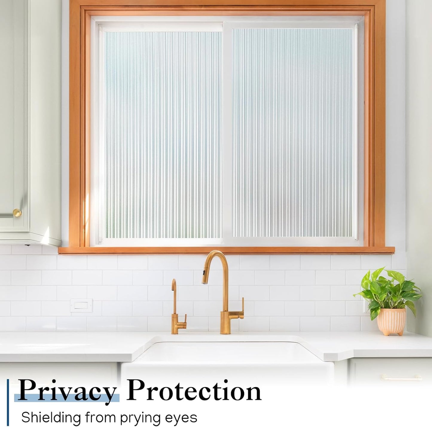 Haton Reeded Glass Window Privacy Film, Frosted Glass Window Film, Static Cling UV Blocking Stickers, Decorative Removable Cover for Bathroom Door Office, Non Adhesive 17.5" x 118.1"