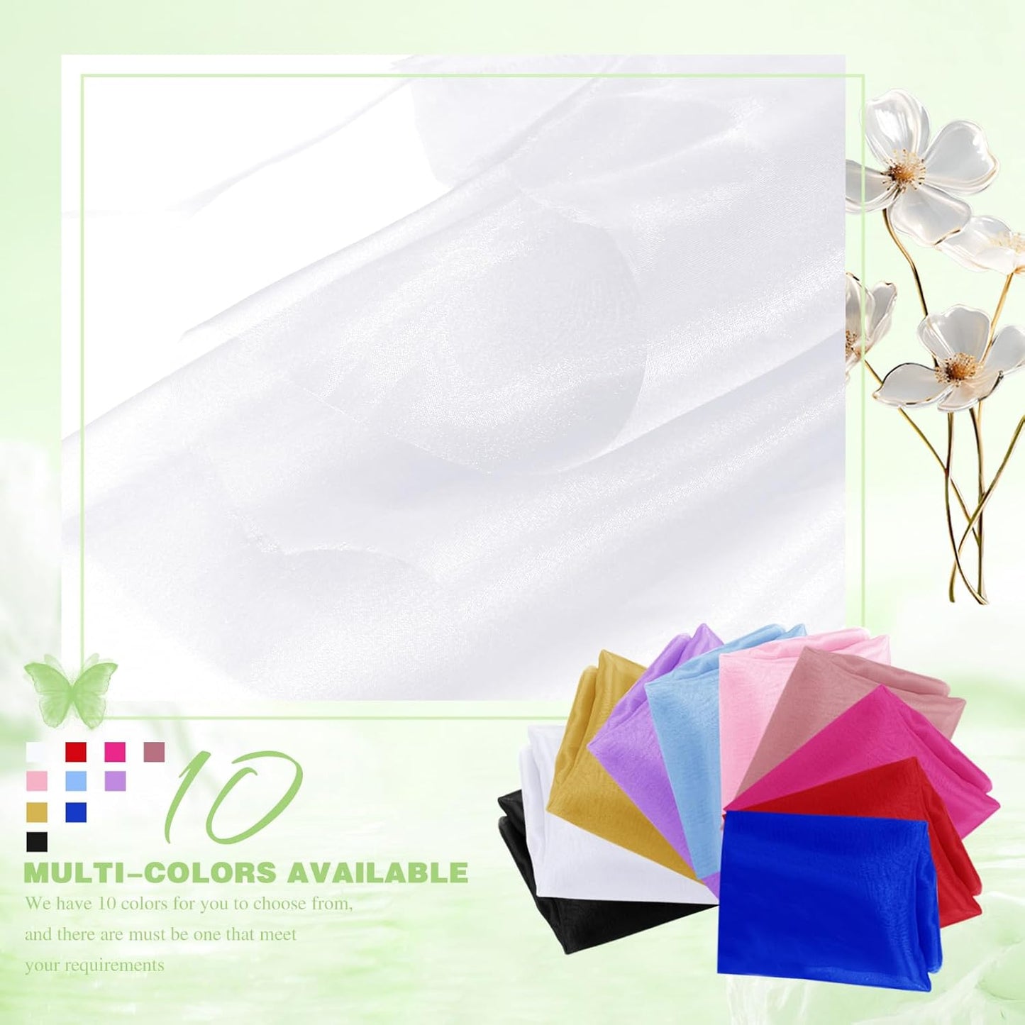 VACVELT Sheer Organza Fabric by The Yard, 60 Inch Wide White Organza Fabric Bolt Bridal Sheer Tulle Fabric, Silk Organza Fabric Roll for Wedding Party Decorations Backdrop Curtain (2 Yards)