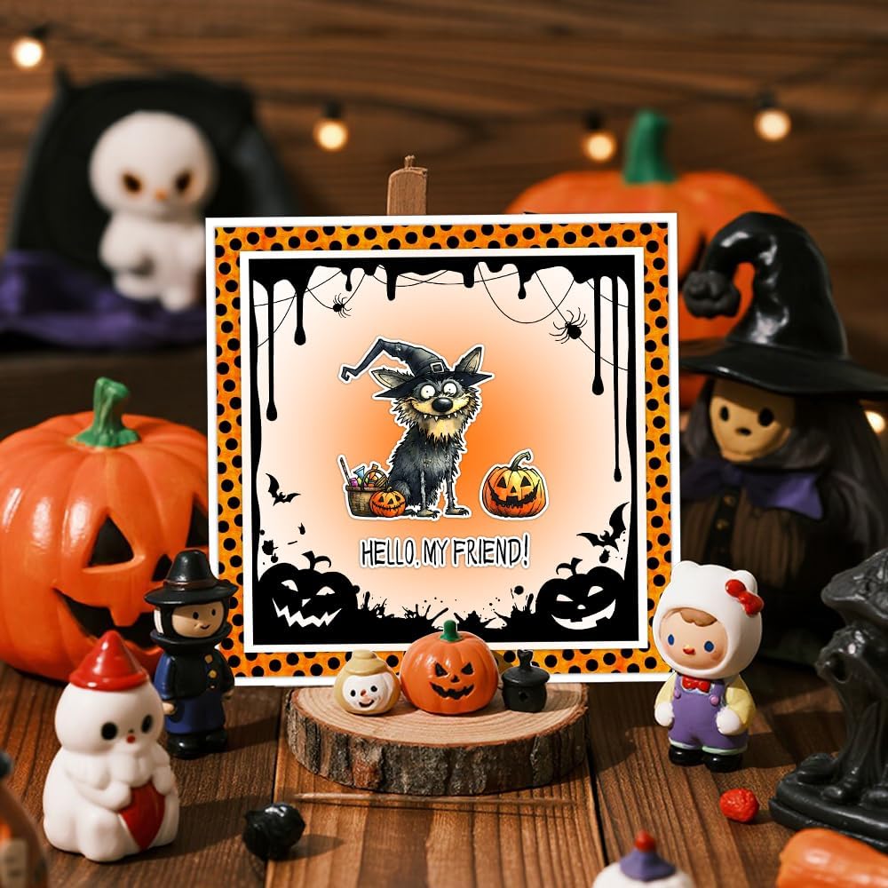 Halloween Clear Silicone stampReusable Stamp with Pumpkins, Skulls, Bats, Santa Claus, and Holiday Designs. Used for Making Cards, scrapbooks, and DIY templates (Halloween Bat Puppy)