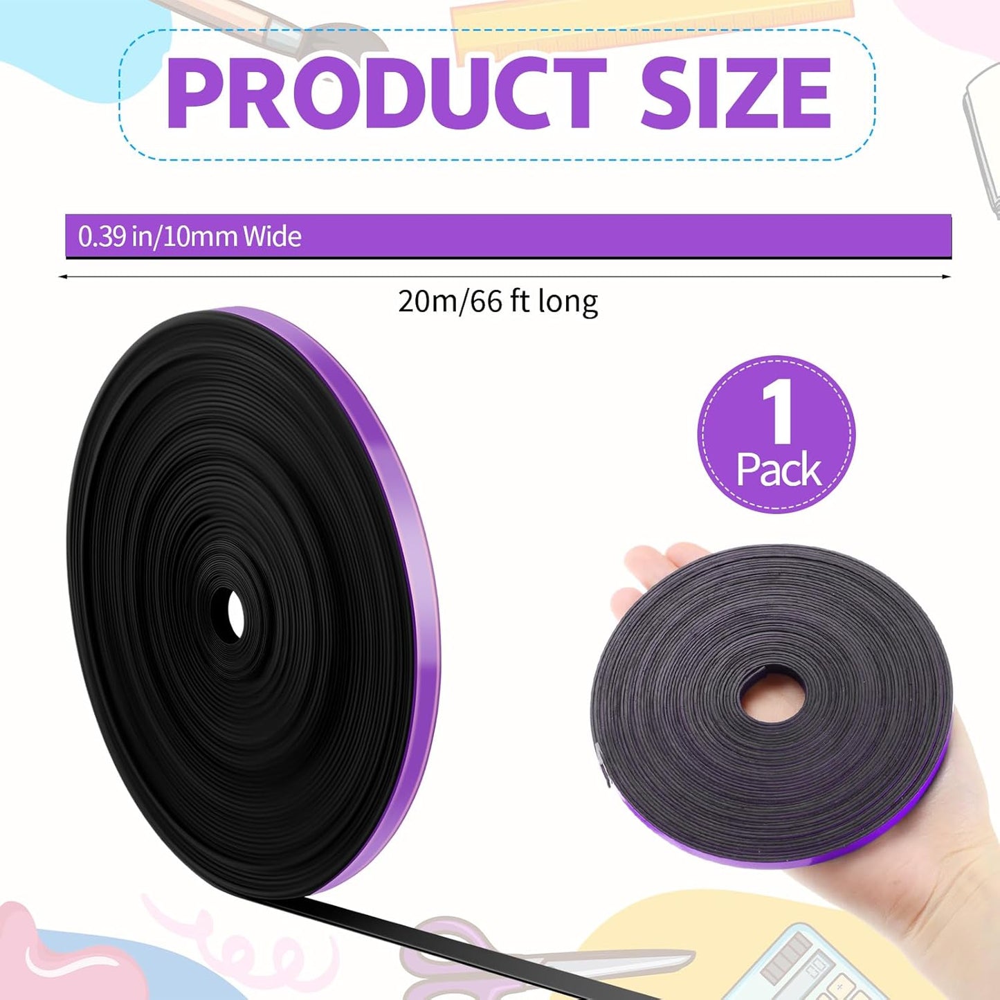 Magnetic Tape Roll Thin Strips, 0.39 Inch x 66 Feet Magnetic Board Dividers Whiteboard Graphic Decorative Tape Marking Line for Classroom Office Art Accessories(Purple)