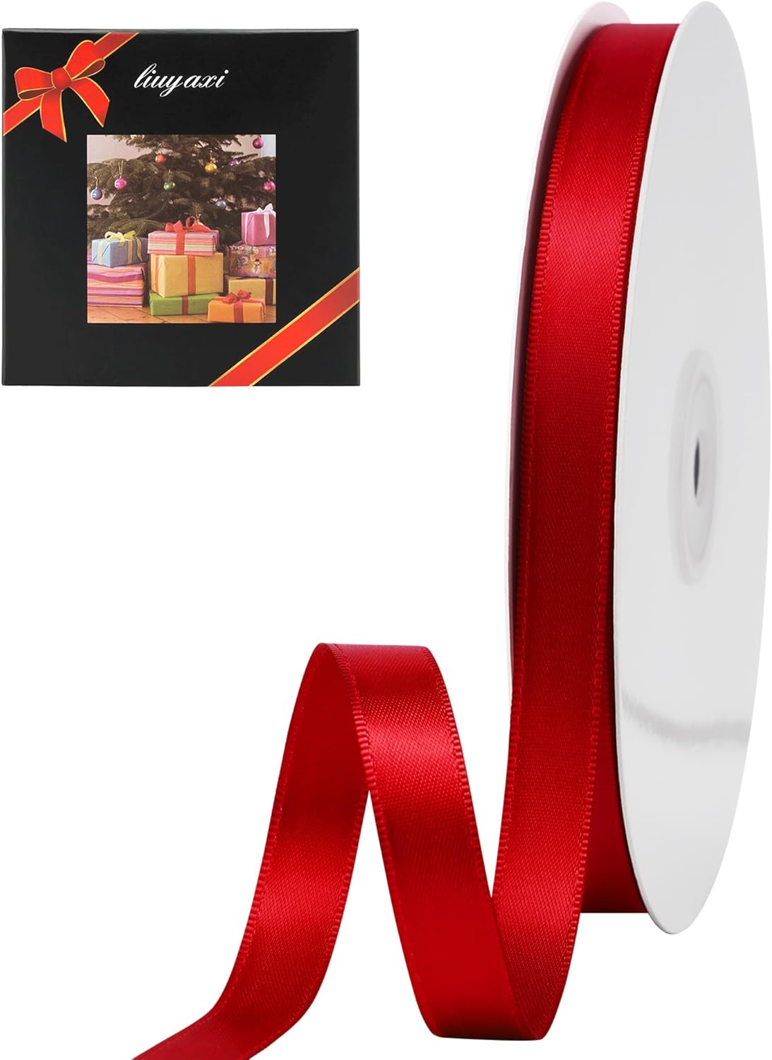LIUYAXI Red Satin Ribbon, Double Faced 1/2" X Continuous 25 Yards Ribbons Perfect for Gift Wrapping Bows Bouquet Wedding Craft and More