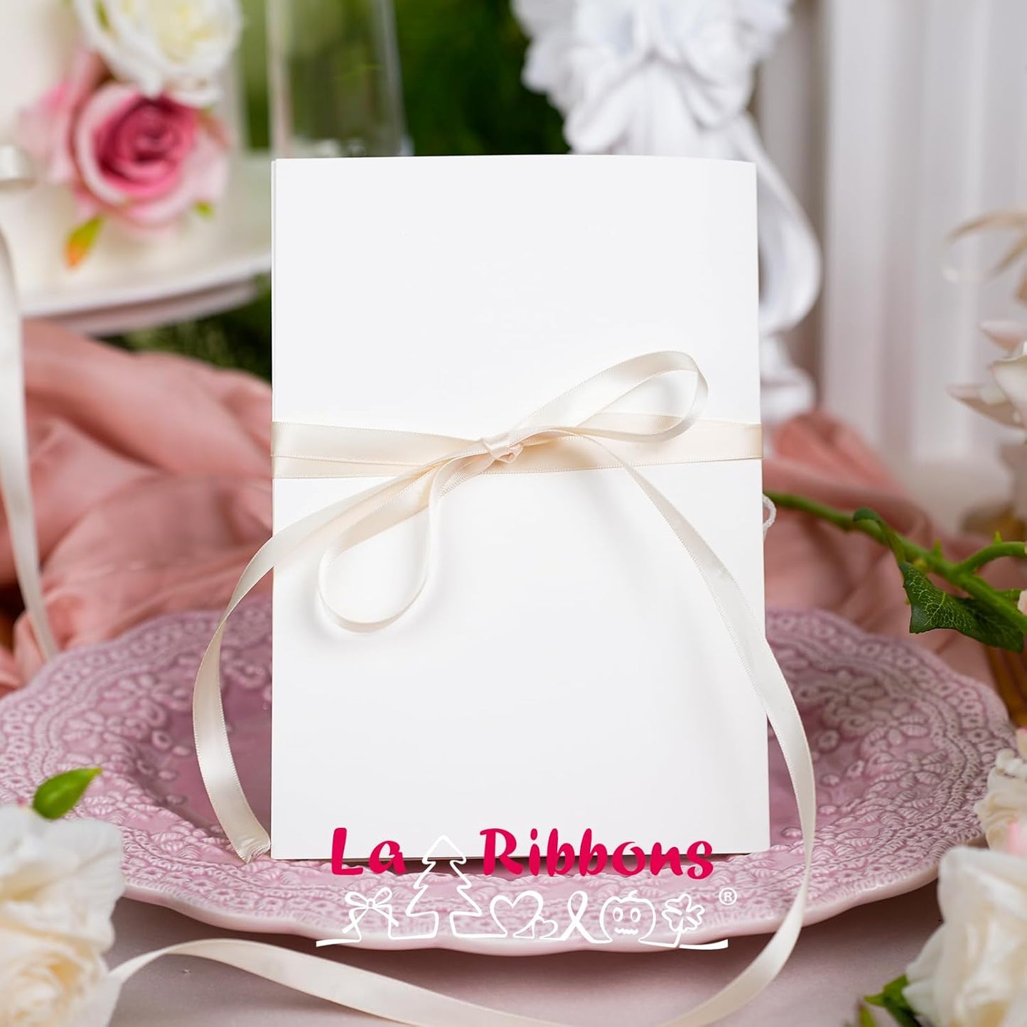 LaRibbons 3/8 Inch 50 Yard Double Faced Satin Ribbon,Ivory Small Satin Craft Fabric Ribbon for Gift Wrapping Floral Bouquets Wedding Party Decoration