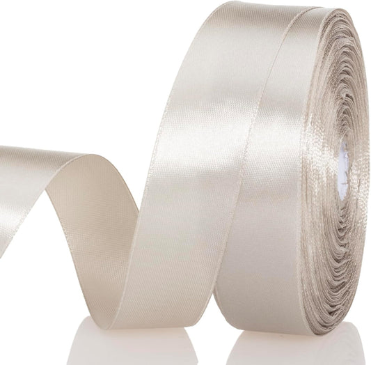 1 Inch Linen Beige Solid Satin Ribbon, 50 Yards Craft Fabric Ribbon for Gift Wrapping Floral Bouquets Wedding Party Decoration