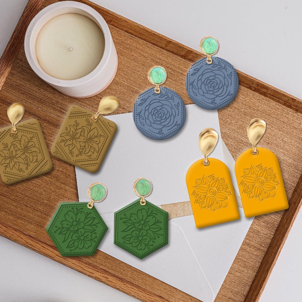 CHGCRAFT Flowers Boom Silicone Texture Stamp Clay Modeling Pattern Pad Texture Sheets for Polymer Clay Making Earrings Jewelry, 5.5x5.5inch