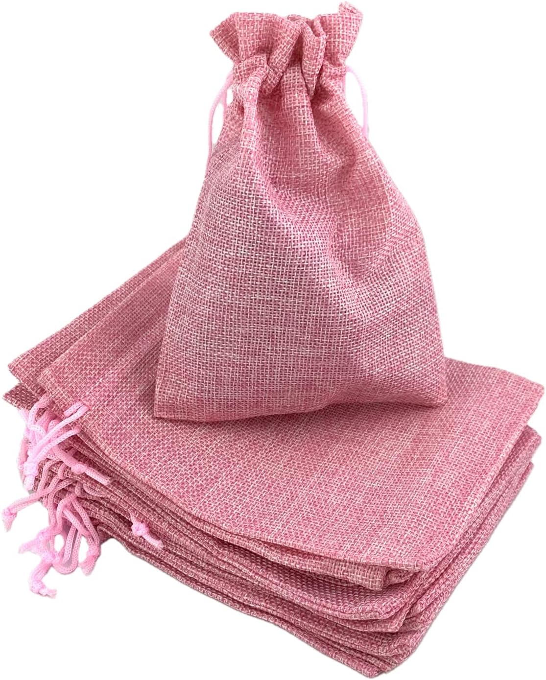 Palmhomee Pack of 12 Burlap Gift Bags with Drawstring Linen Jewelry Pouches Wedding Hessian Jute Bags for Birthday Jewelry and Treat Pouches Party Wedding Favors Gift Art and DIY Craft (8x12 Inch, Pink)