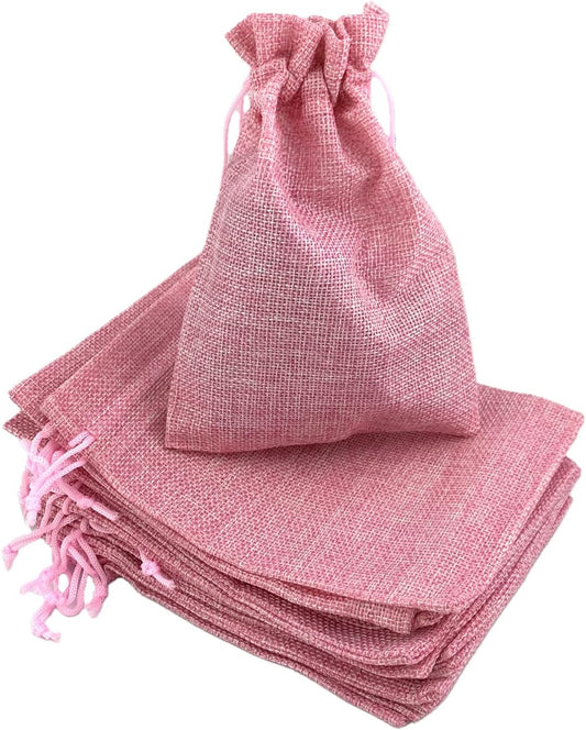 Palmhomee Pack of 12 Burlap Gift Bags with Drawstring Linen Jewelry Pouches Wedding Hessian Jute Bags for Birthday Jewelry and Treat Pouches Party Wedding Favors Gift Art and DIY Craft (8x12 Inch, Pink)