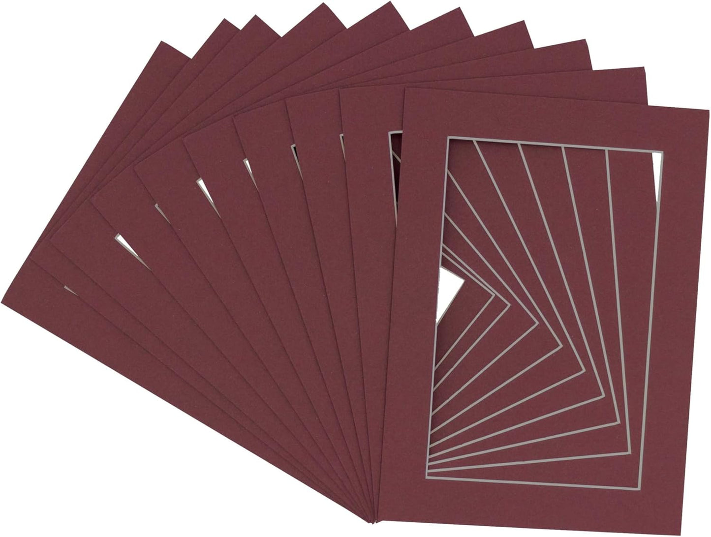 5x7 Mat for 8.5x11 Frame - Precut Mat Board Acid-Free Show Kit with Backing Board, and Clear Bags Maroon 5x7 Photo Matte Made to Fit a 8.5x11 Picture Frame Matboard for Framing, Pack of 10 Mats
