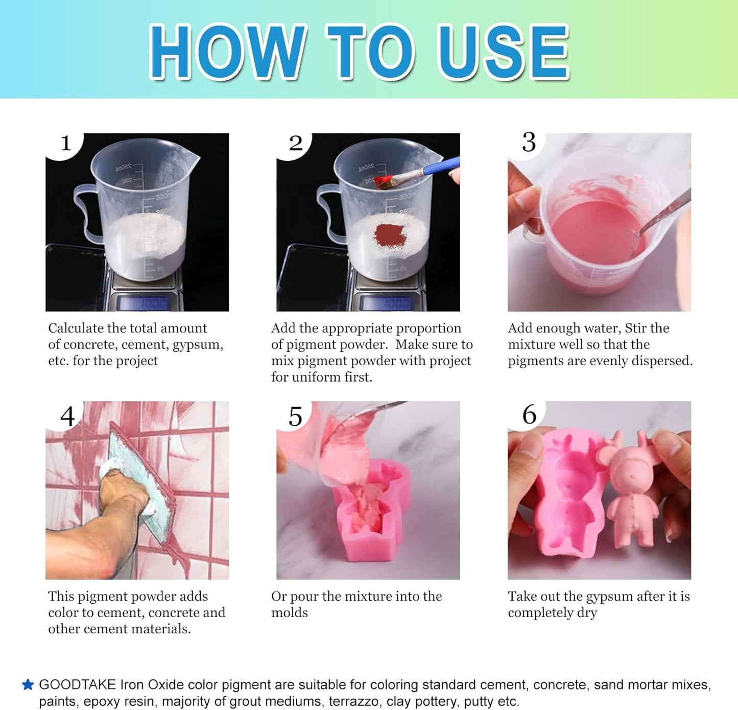 GOODTAKE Concrete Pigment, Dark Grey Iron Oxide Pigment Powder, Concrete Cement Dye Color Powder for Pastel Tile Paint Mortar Grout (Dark Grey, 12 oz)