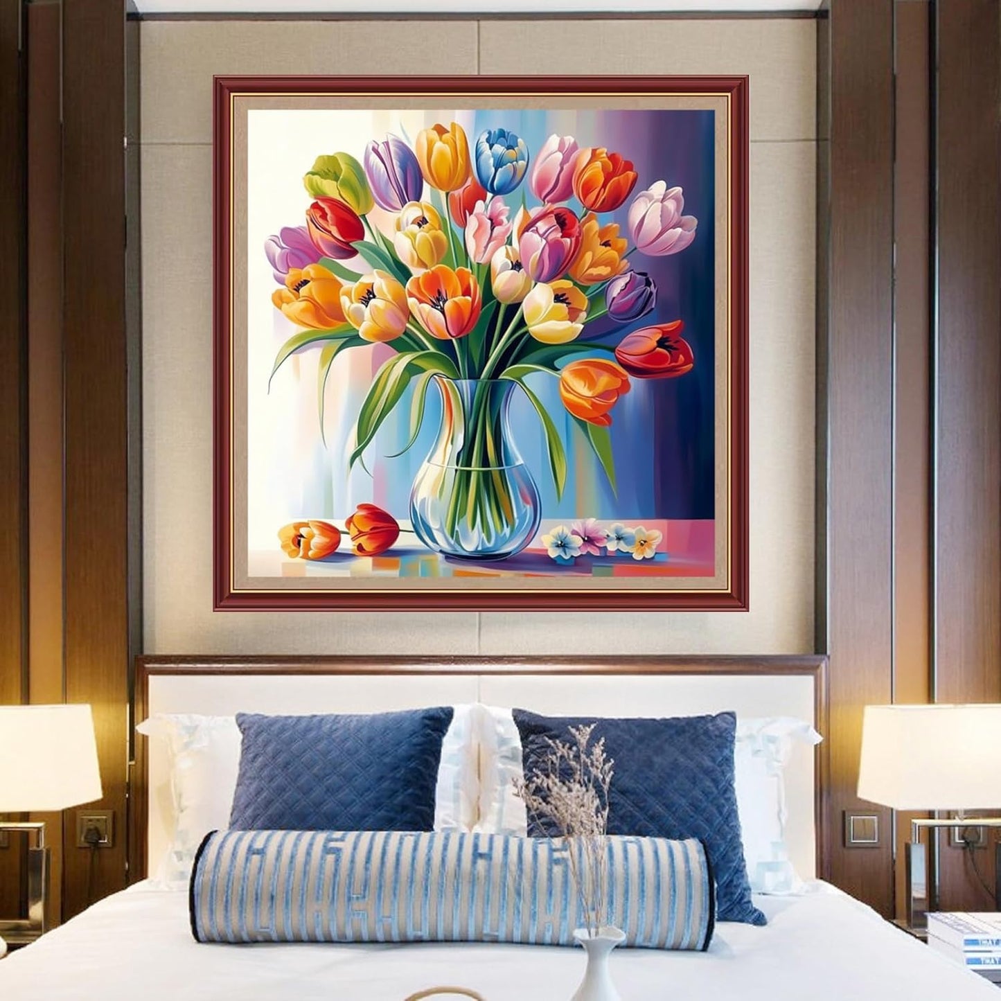 DMCXART Counted Cross Stitch Kits for Adults Needlepoint Kits Unprinted Cross Stitching Embroidery Kit 11CT Cross Stitch Supplies-Magic Rainbow Flowers 18x18 inch