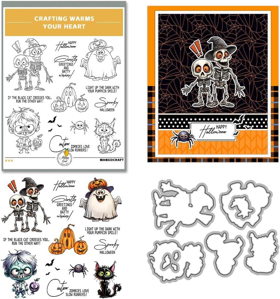 Halloween Clear Silicone stampReusable Stamp with Pumpkins, Skulls, Bats, Santa Claus, and Holiday Designs. Used for Making Cards, scrapbooks, and DIY templates (Halloween Skeleton)