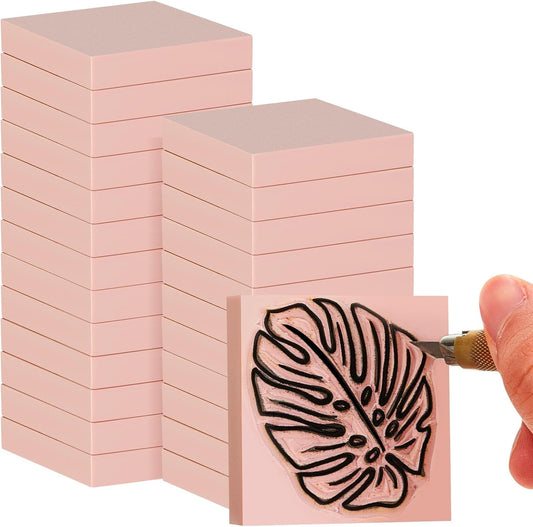 Frienda 24 Pcs 2" X 2" Rubber Carving Blocks Linoleum Blocks for Printmaking, Stamp Making, DIY Crafting, Scrapbook, Painting, Soft and Easy to Carve (Pink)