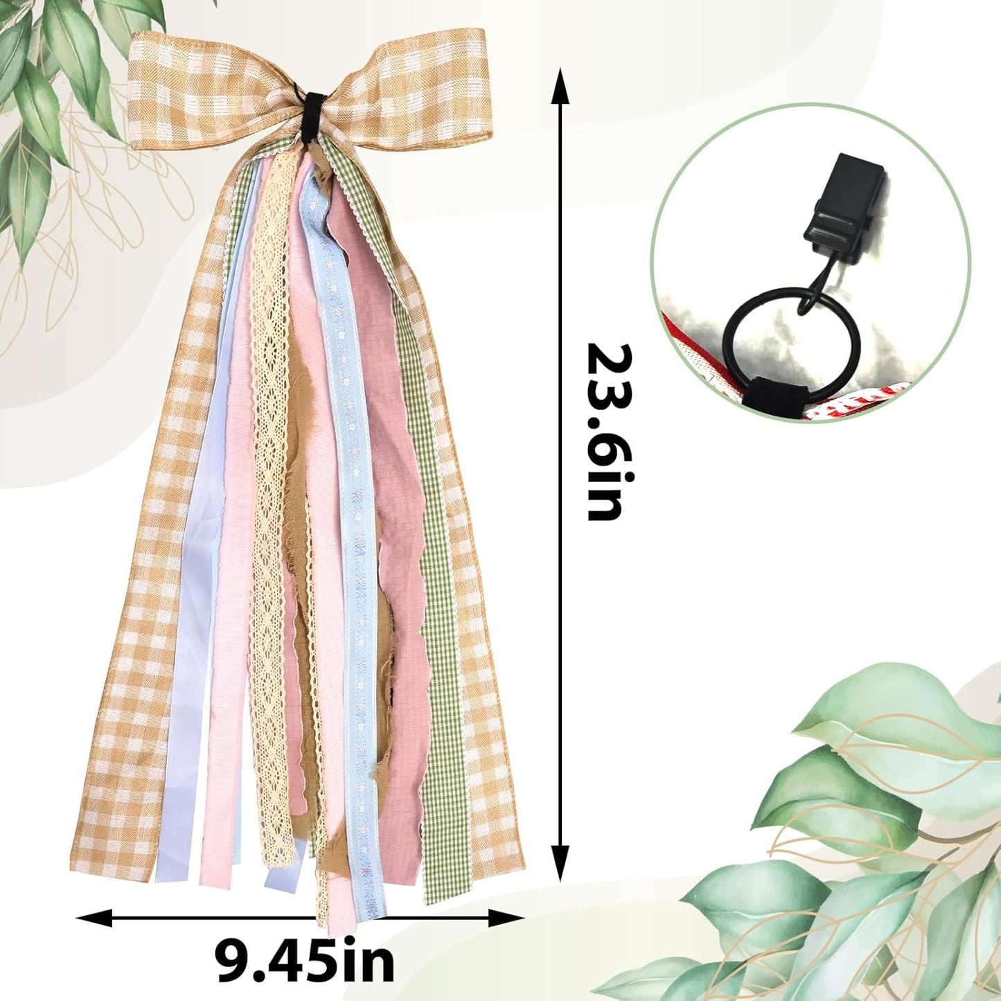 Large Fall Ribbons Bow for Wreath, Orange White Buffalo Plaid Fabric Ribbons Set Assorted Lace Ribbon Blue Pink Clip-On Wreath Sash Ribbon Bundle for Fall Thanksgiving Home Indoor Outdoor Decor