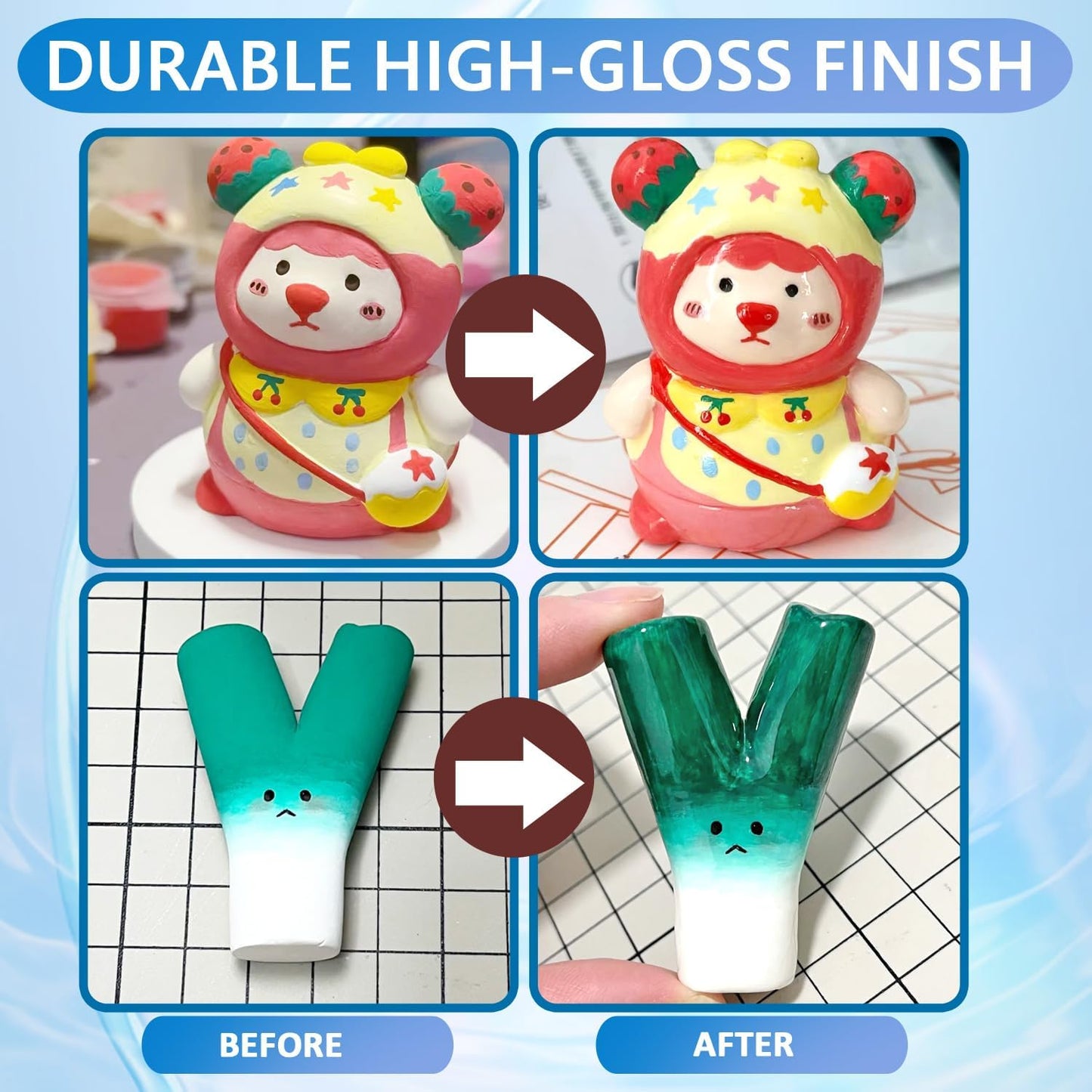 Air Dry Clay Glaze, Air Dry Clay Varnish, Polymer Clay Glaze, High Gloss Clay Sculpture Sealant for Air Dry Clay Pottery Waterproof Scratch Resistant Varnish for Clay (60ML X 2Pack)