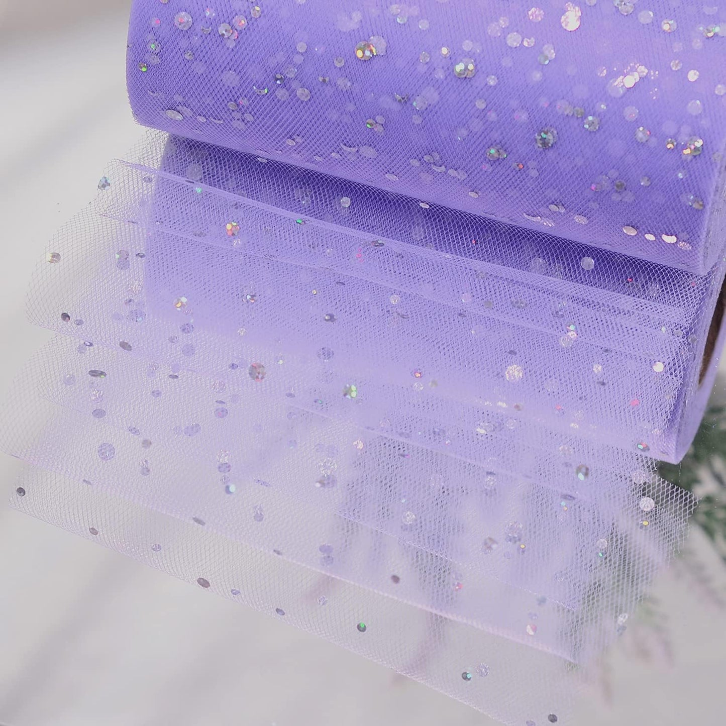 Glitter Tulle Rolls, 6” by 50 Yards (150FT) Netting Fabric Tulle for Tutu Skirts Sewing Birthday Wedding Party Decoration (Lavendar)