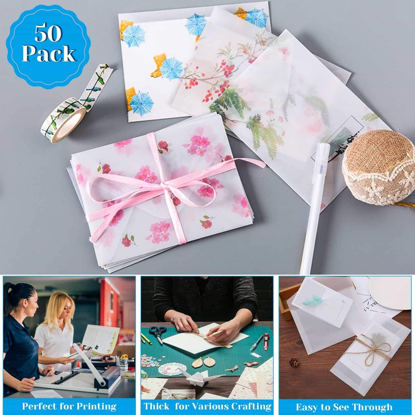 Vellum Paper, Cridoz 115GSM Transparent Vellum 8.5 x 11 Translucent Clear Printable Tracing Paper for Printing Invitation Cards