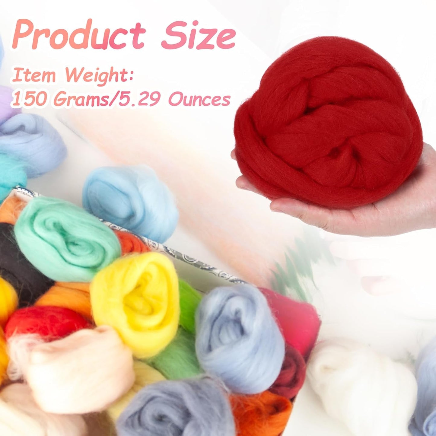 PATIKIL Wool Roving Yarn, 150G/5.3OZ Soft Felting Wool Pure Chunky Roving Yarn Bulk for Needle Felting Knitting Blanket Spinning Weaving DIY Craft, Red