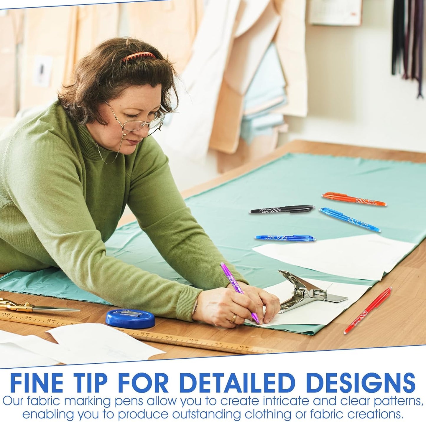 8pcs Heat Erasable Pens for Fabric, Fabric Marking Pens Fabrics Markers No Ghost Lines, Disappearing Ink for Precise Marking for Quilting Sewing Embroidery DIY Dressmaking Fabrics Tailors Chalk