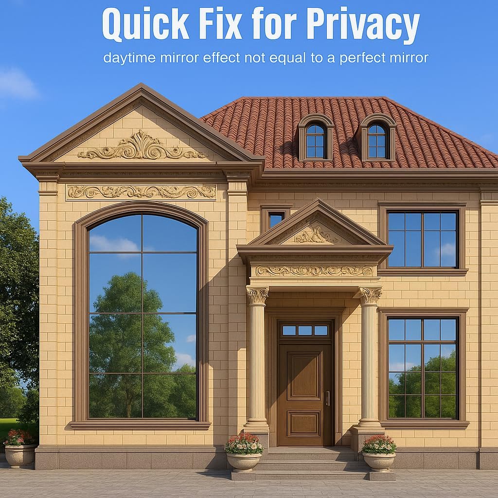 Rockrose Professional Window Tint for Home – One Way Privacy Window Film for Home Offices Heat Blocker Reflective Adhesive Mirror Tint with 99% UV Block – Black-Silver 36in x 100FT