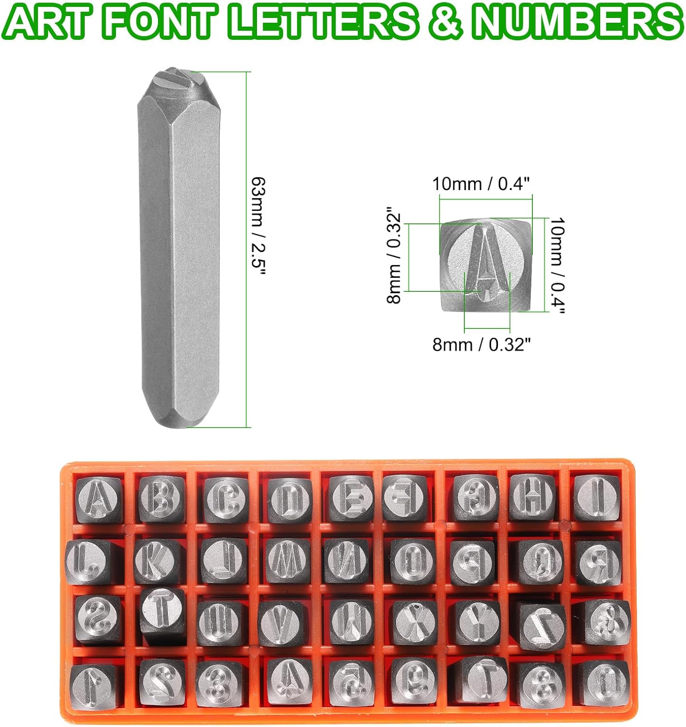 HARFINGTON 36pcs Metal Stamping Kit 5/16" (8mm) Steel Uppercase Letter and Number Punch Set (A-Z / 0-8 / "&" Symbol) Punch Press Tool with Case for Imprinting Metal Plastic Wood Leather