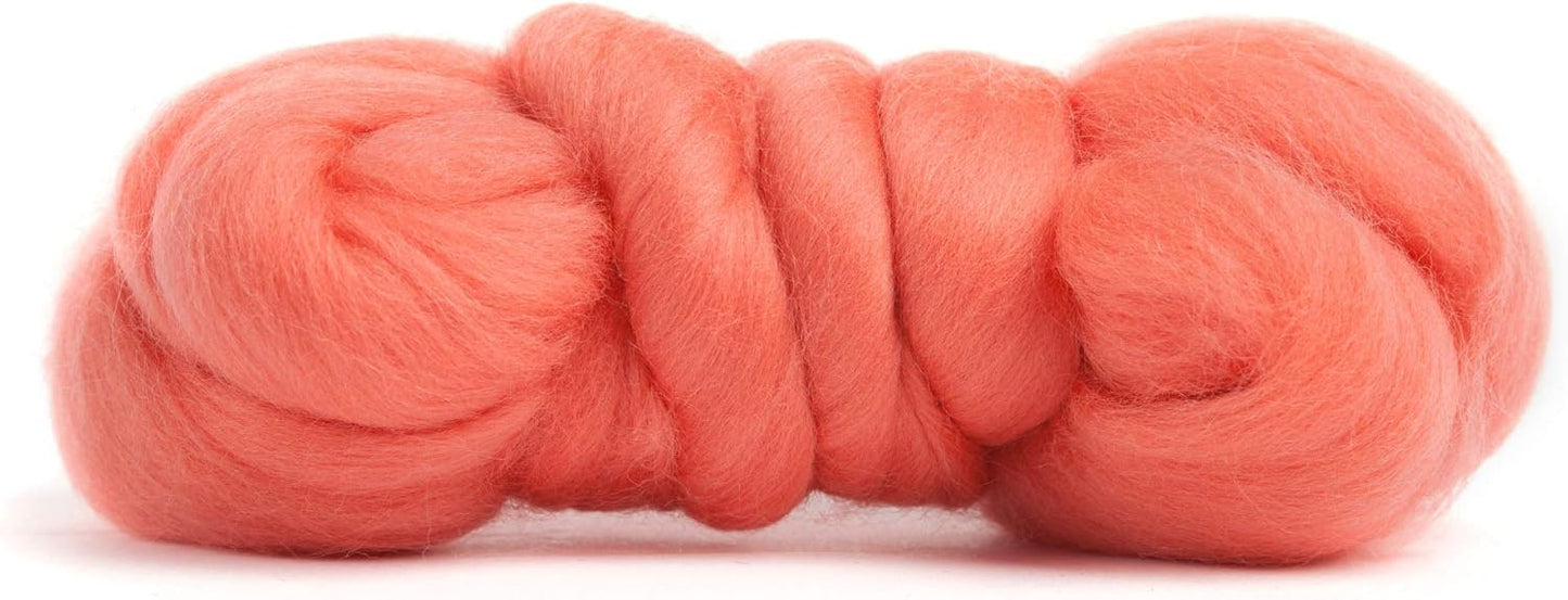 Desert Breeze Distributing 100% Natural Merino Wool Roving - Premium Combed Top Merino Roving Wool - Tapestry, Spinning, Wet Felting & Needle Felting Supplies - 21.5 Micron - 1 oz, Color Begonia