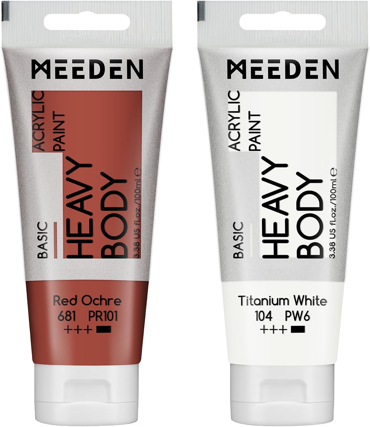 MEEDEN Acrylic Paint Red Ochre: Bundled with Titanium White Color - 100ml/3.38oz x 2 Bulk Heavy Body Acrylic Paint Tubes for Art Craft Painting