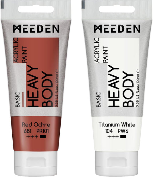 MEEDEN Acrylic Paint Red Ochre: Bundled with Titanium White Color - 100ml/3.38oz x 2 Bulk Heavy Body Acrylic Paint Tubes for Art Craft Painting