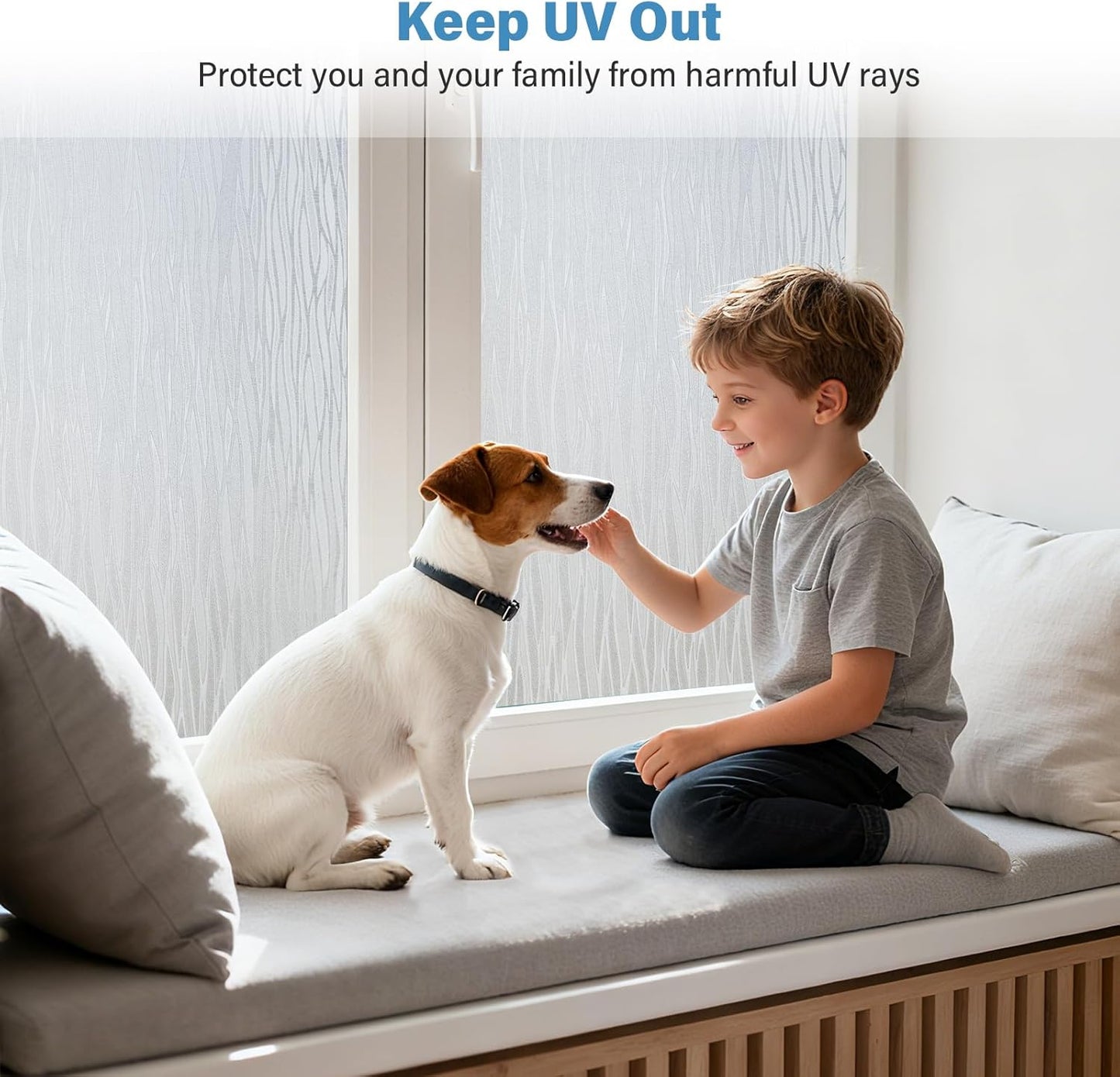 Finnez Frosted Privacy Window Film Static Cling, Non-Adhesive Decorative Cover for Glass Door & Windows, No Glue Removable Clings UV Blocking Waves Design for Home Office 45.2 x 78.7 Inches