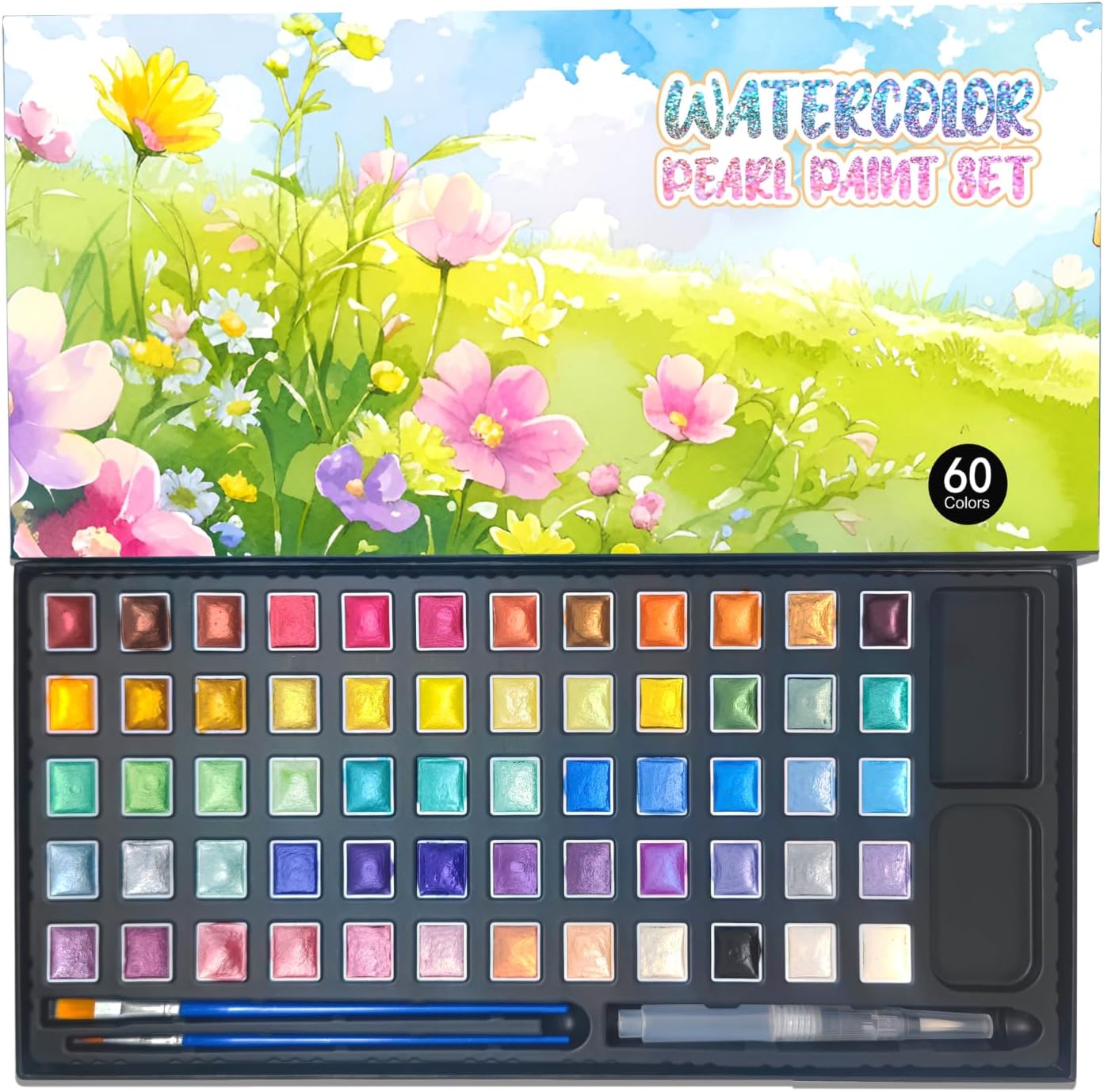 2ml Large Capacity Metallic Watercolor Paint Set, 36/60/84 Color Metallic/Pearlescent/Glitter/Color Shifting/Shimmer Water Color Paint for Adult Kids with 2 Paintbrushes