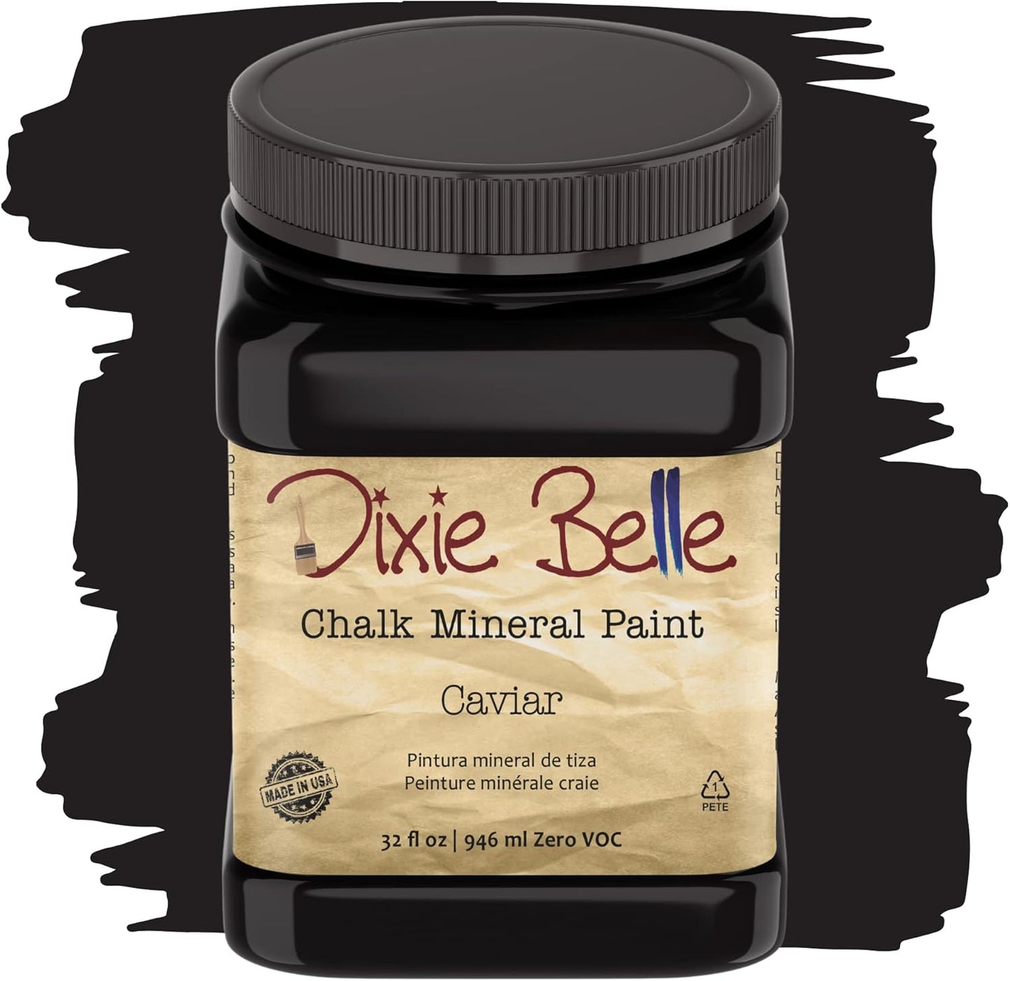Dixie Belle Paint Company Chalk Finish Furniture Paint - Caviar (32oz) - Matte Black Chic Chalk Mineral DIY Furniture Paint