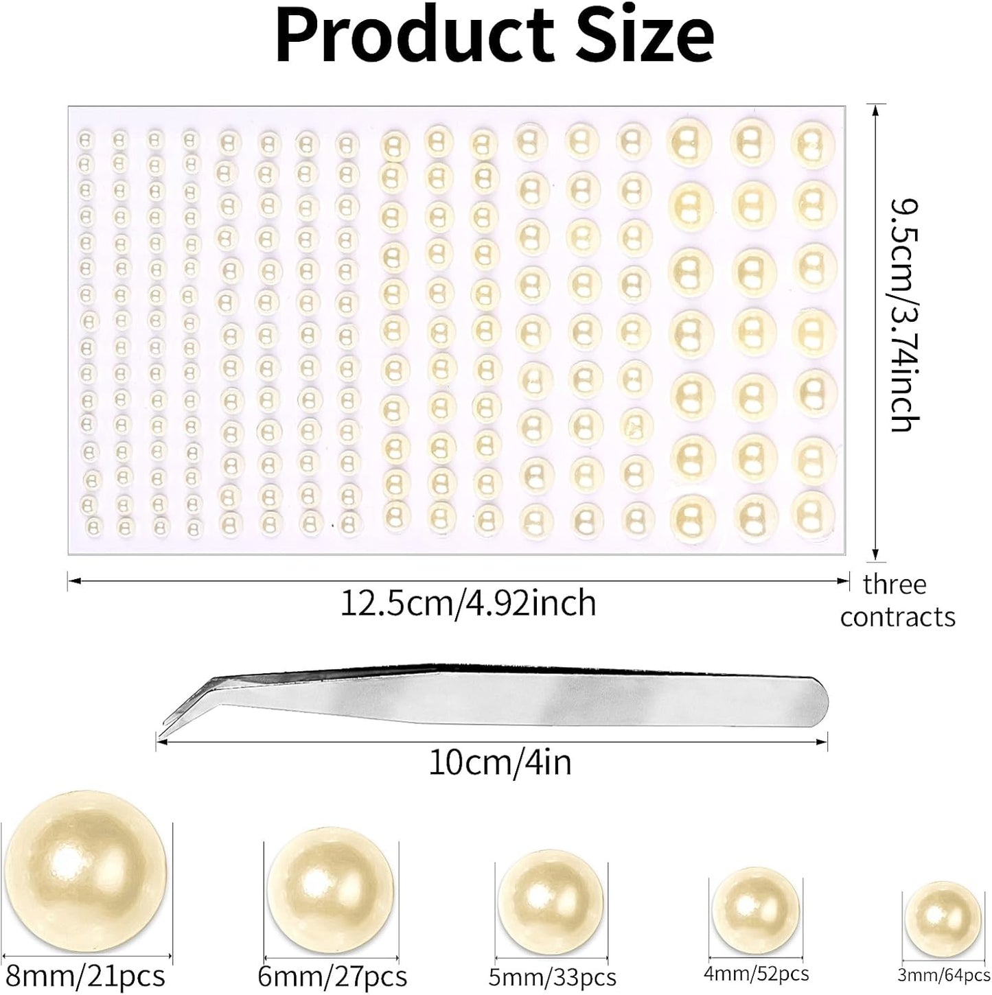 Self Adhesive Face Gems and Pearls for Makeup, Festival Jewels, Hair Gems Pearls, 3/4/5/6/8 mm Round Rhinestone Stickers for Face, Eye, Makeup, Body, Crafts 591Pcs (03_Beige Pearl)