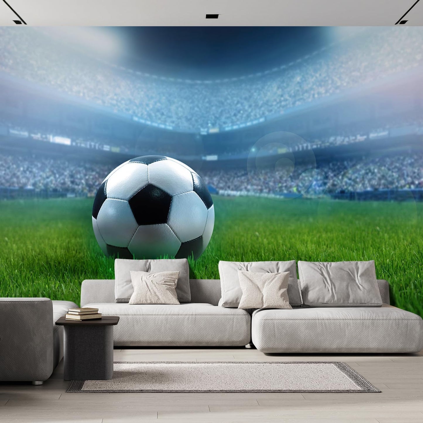 wall26 Close Up of a Football Ball on a Full Stadium Removable Wall Mural | Adhesive Large Wallpaper - 132x168 inches
