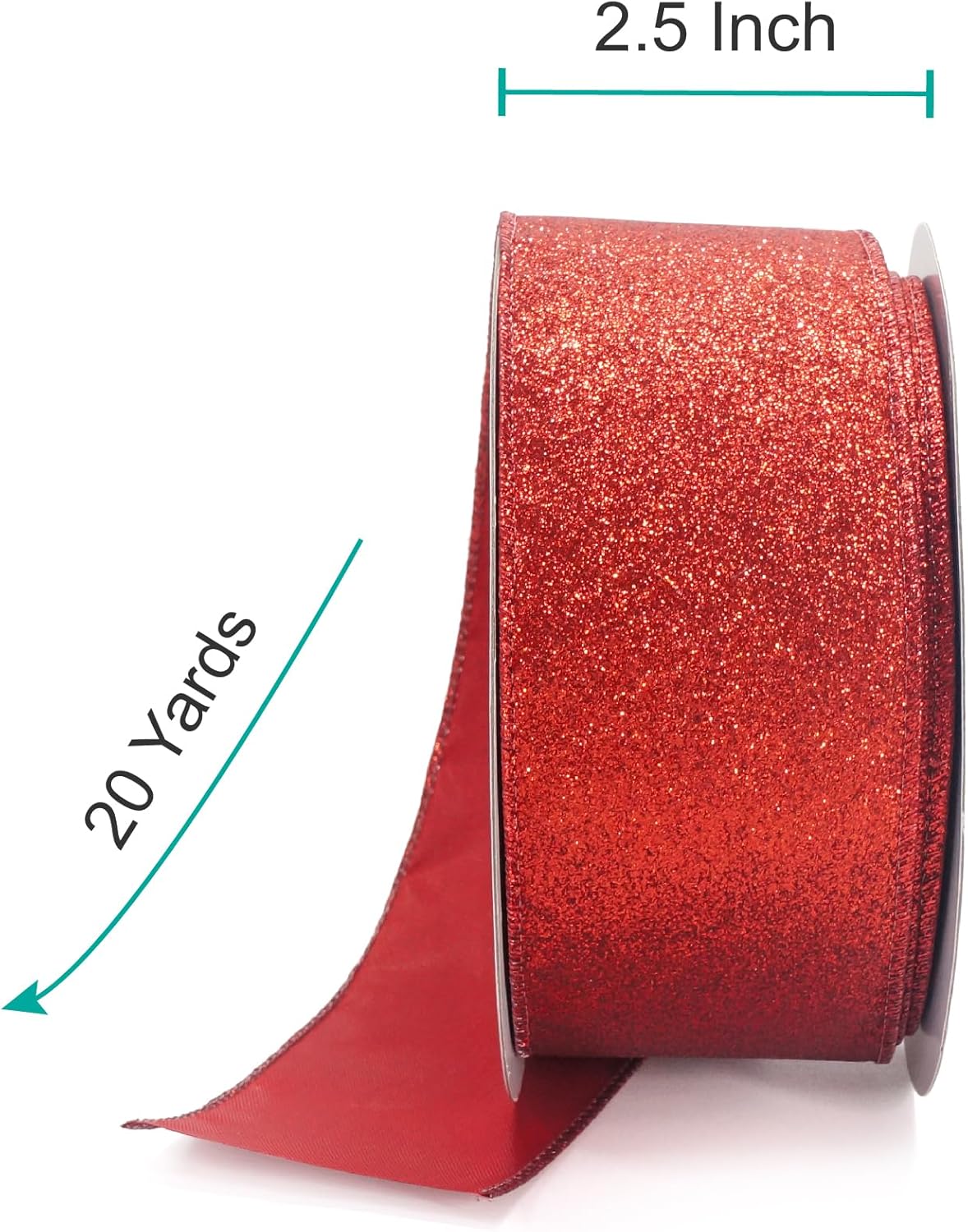 CT CRAFT LLC Glitter Wired Ribbon 2.5" x 20 Yards Red for Christmas Home Decor Bow Gift Wrapping DIY Crafts Wreath