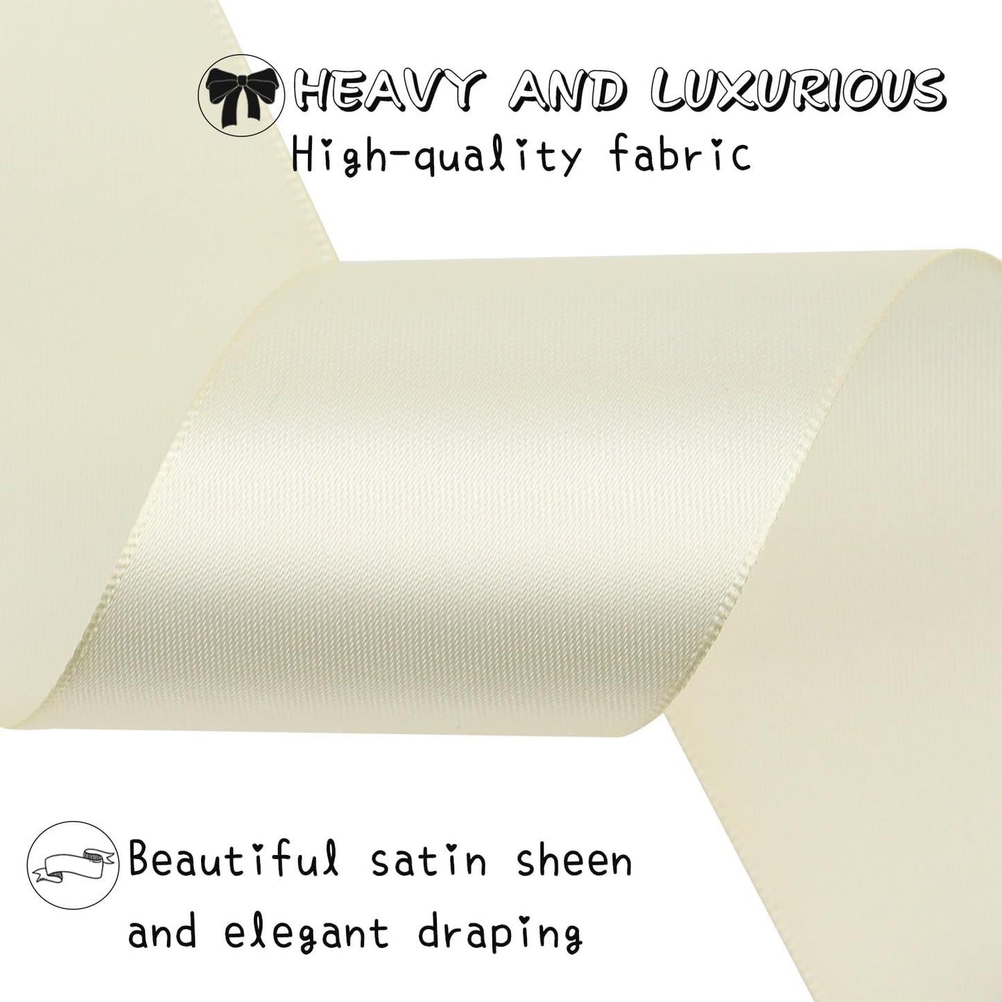 Rice White Solid Satin Ribbon 2 Inch 25 Yards Solid Polyester Fabric Ribbon for Gift Wrapping Wedding Christmas Baby Shower Birthday Party Decoration Handmade Immortal Flower Craft