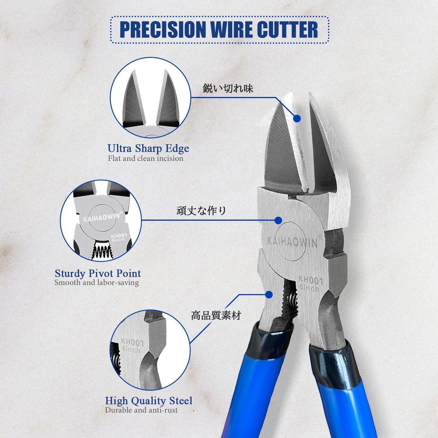 KAIHAOWIN 4-Piece Pliers Set, 5" Long Nose, 5" Flush Cutters, 6" Wire Cutter, 7" Wire Strippers, Small Hand Tools for Crafting Repairing Cutting