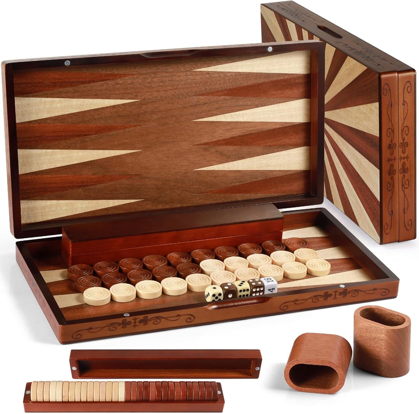 Wooden Folding Backgammon Set - Large 15.75" (40cm), Handcrafted Exquisite Design, Perfect for Adults & Kids, Ideal for Backgammon Enthusiasts