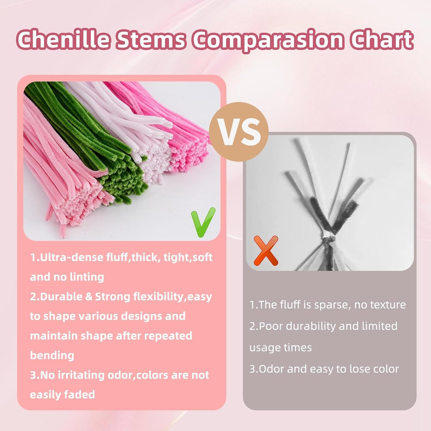 400 Pcs Thick Pipe Cleaners Craft,4 Assorted Colors Pipe Cleaners Bulk,Chenille Stems for DIY Art Project,Pipe Cleaner Flowers Kit(Pink)