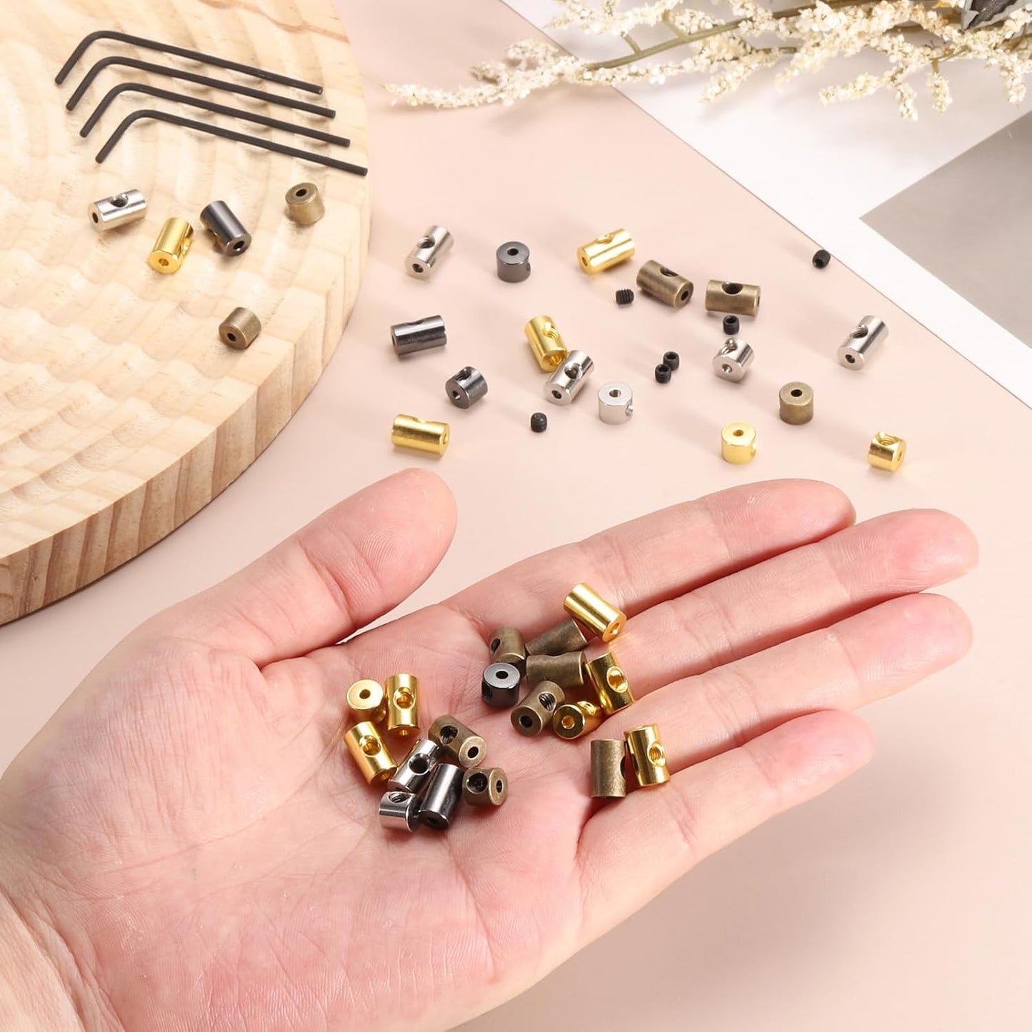 MECCANIXITY 30 Pcs Metal Locking Pin Backs, Locking Pin Keepers Locking Clasp 5mm(H) with 4 Wrench Replacement in Storage Case for Badge, Brooch, Copper Tone