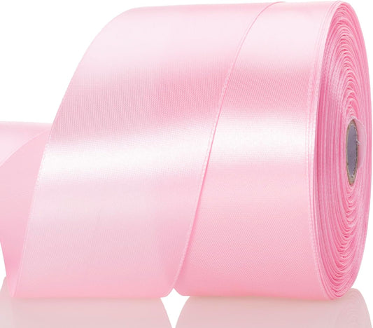 2 Inch Pink Solid Satin Ribbon, 50 Yards Craft Fabric Ribbon for Gift Wrapping Floral Bouquets Wedding Party Decoration