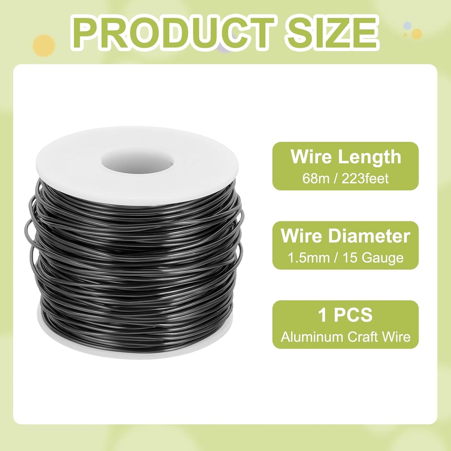 MECCANIXITY 15 Gauge Anodized Aluminum Craft Wire Bendable Bonsai Training Wire 223 Feet 1.5mm for Sculpting Crafts Wreath Floral Beading Jewelry Making, Black