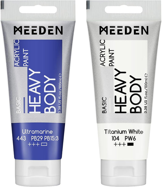 MEEDEN Acrylic Paint Ultramarine Blue: 100ml/3.38oz Heavy Body Acrylic Paint Tube Bundled with Additional Titanium White Color for Art Craft Painting