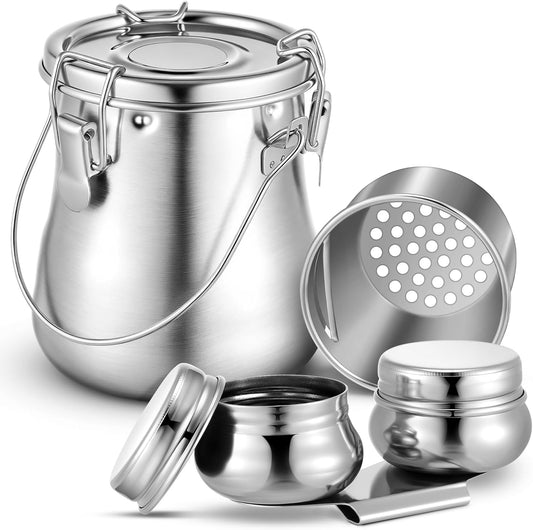 2 Pcs Paint Brush Cleaner Set Airtight Stainless Steel Double Dipper Palette Cup Portable Paint Brush Washer Holder for Oil Cleaner Kits (Large)