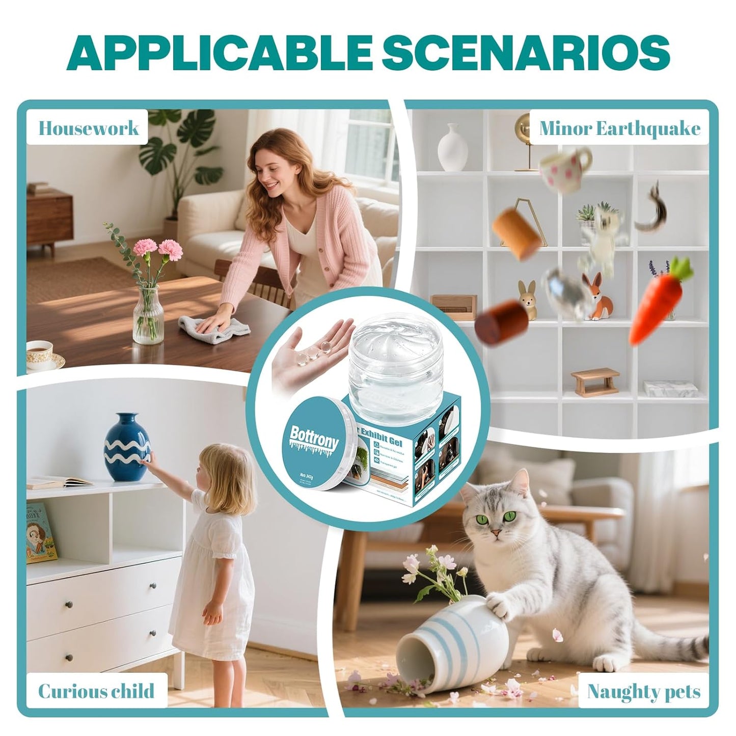 12.06 oz Exhibit Gel for Museum - Safe, Clear & Reusable Exhibit Gel for Antiques, Glass, Ceramic, Collectibles & Action Figures | Residue-Free, Removable | Protect Your Treasures