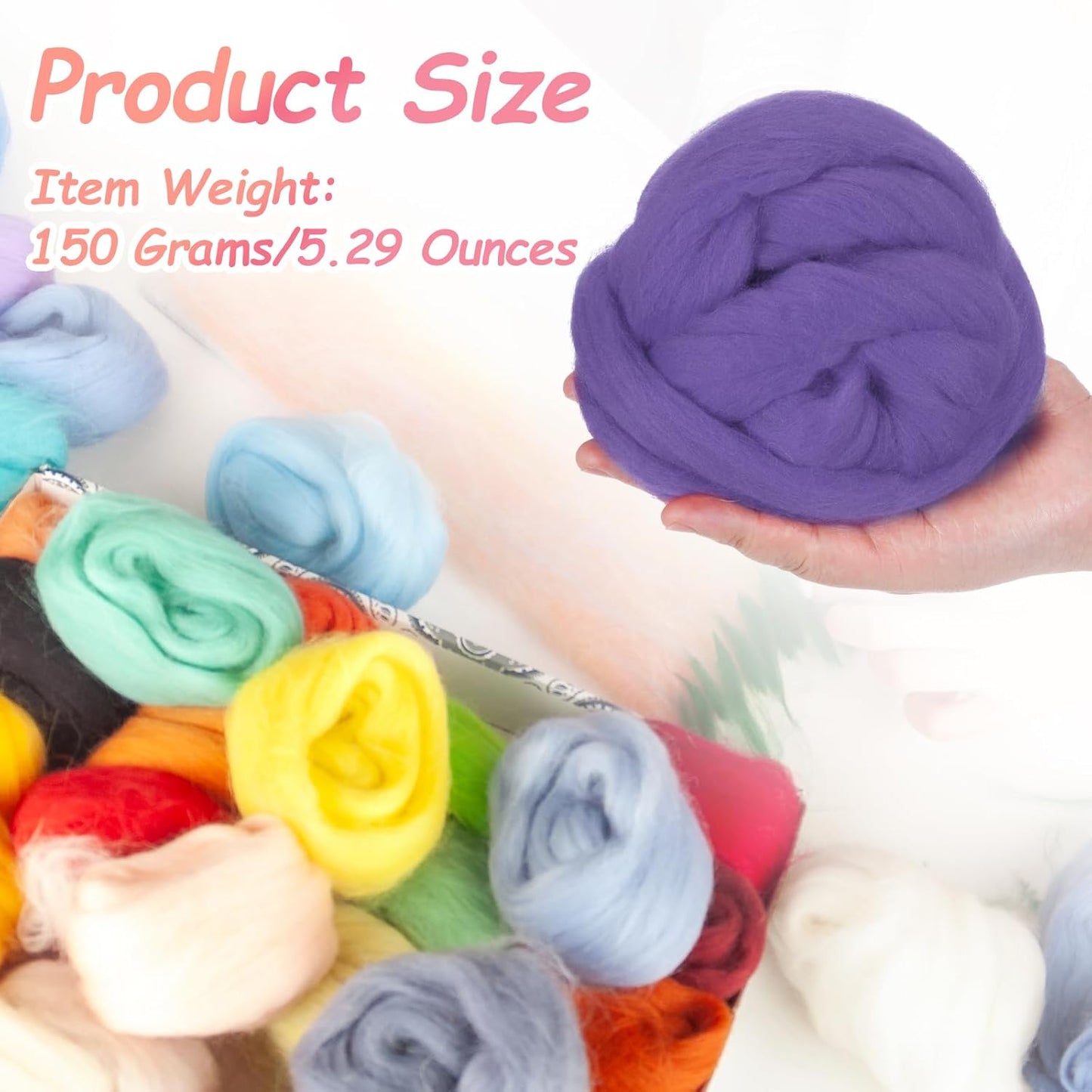 PATIKIL Wool Roving Yarn, 150G/5.3OZ Soft Felting Wool Pure Chunky Roving Yarn Bulk for Needle Felting Knitting Blanket Spinning Weaving DIY Craft, Purple