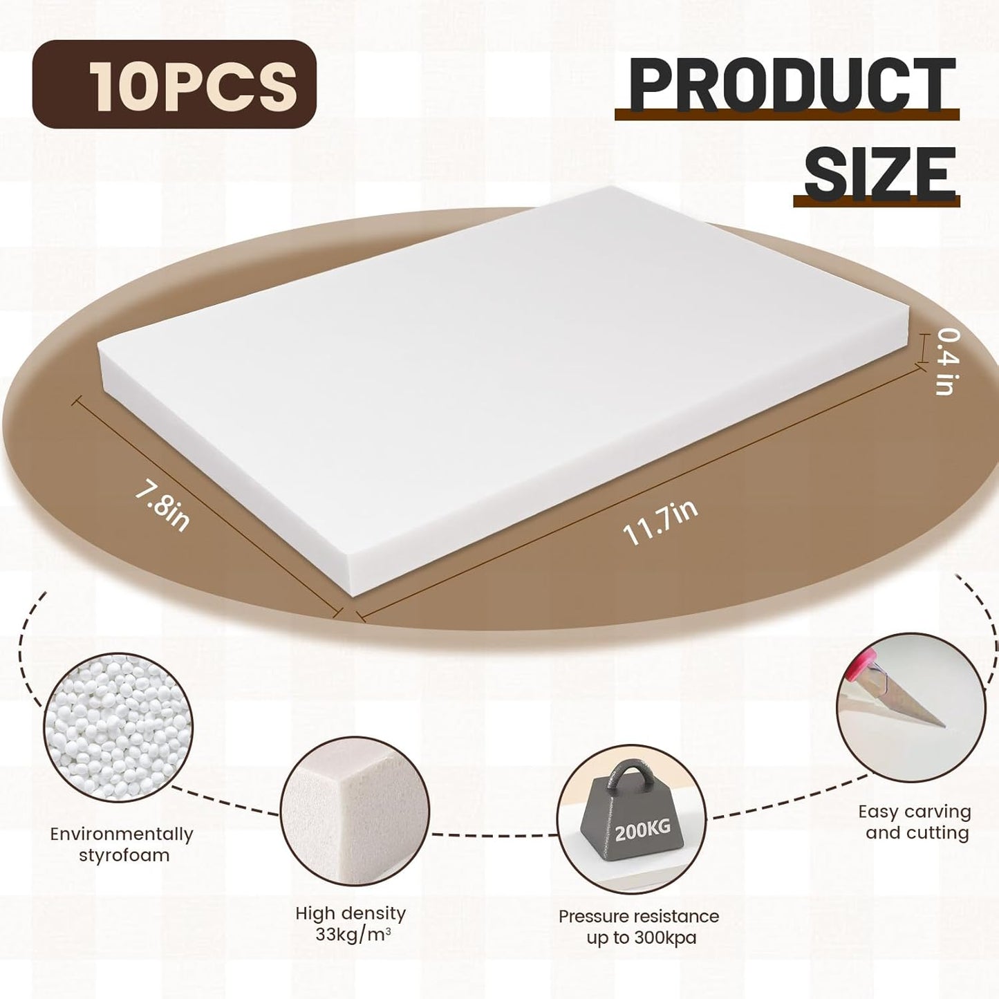 Gvereld High Density XPS Foam Board,10 Pack 11.7x7.8x0.4in Polystyrene Craft Foam Sheets, Rigid and Easy to Shape,DIY Modeling Art Projects, Party Decoration, Cosplay Prop Production, Heat Insulation