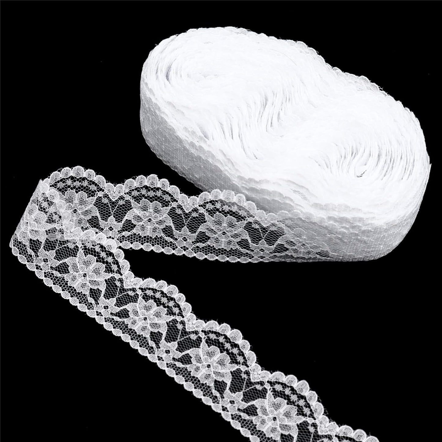 White Lace Ribbon Sewing Flower Lace Trim for Crafts Bridal Wedding Decorations, Bouquet and Gift Packaging (1.4Inch, 22 Yards)