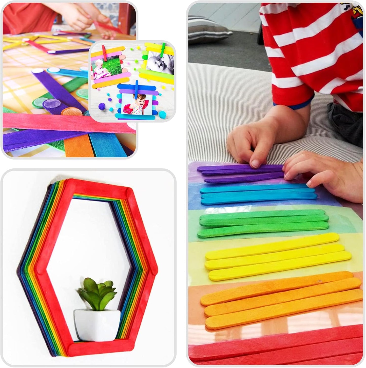 WISYOK 60 Pcs 6” Colored Jumbo Wooden Craft Sticks, Rainbow Wooden Popsicle Sticks, Wide Lollipop Sticks, Treat Sticks Ice Pop Sticks fir Creative Designs or Home Art Projects