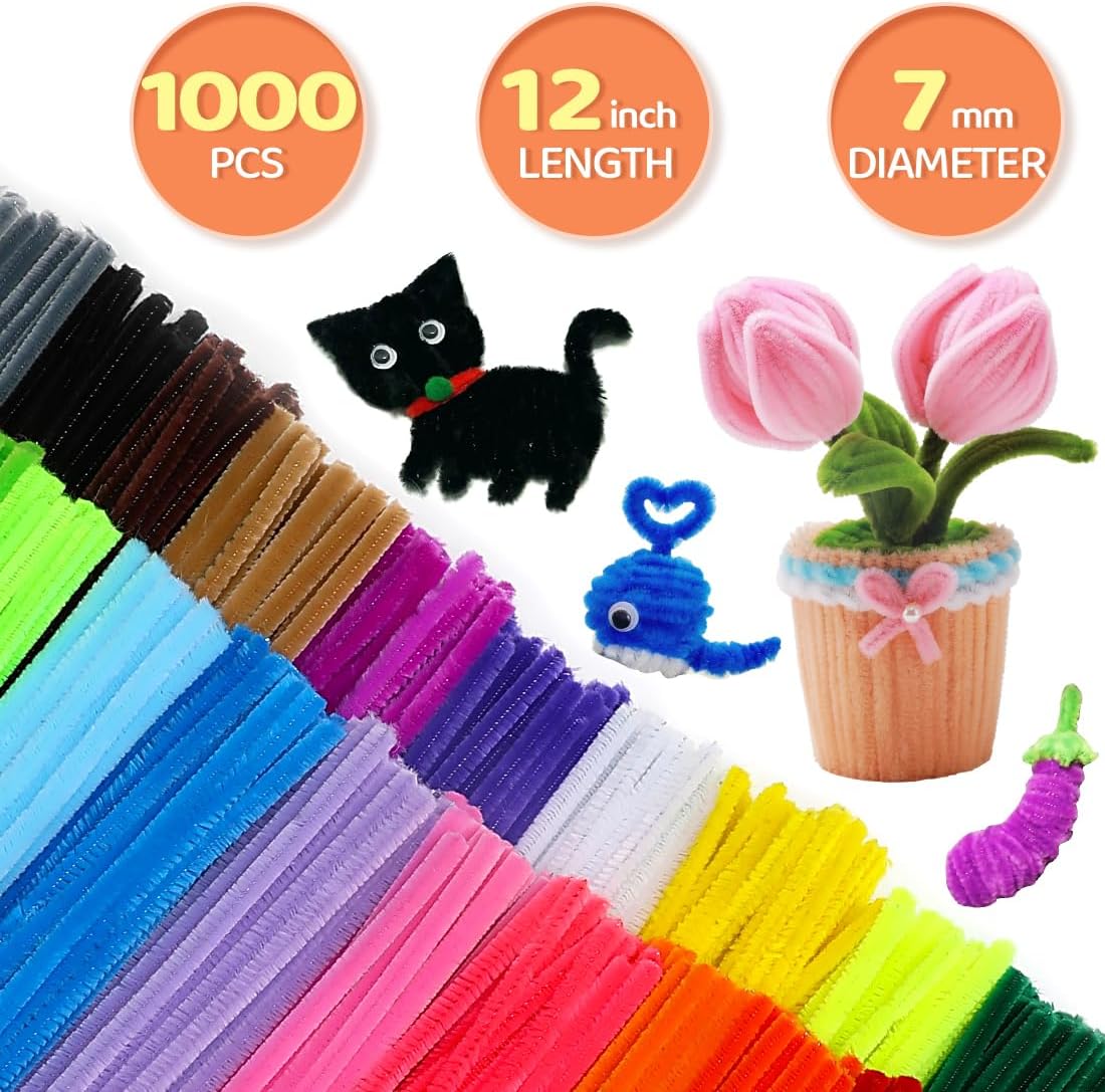 GAGANIU 1000pcs Pipe Cleaners, Pipe Cleaners for Crafts, Craft Supplies Multicolor Chenille Stems for Art&Craft Christmas DIY Projects(Black)